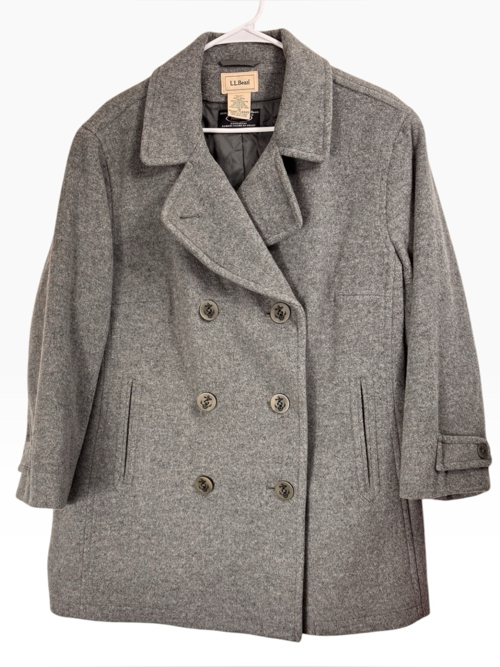 LL Bean Bellandi 100% Wool Peacoat Thinsulate Lined 2X Gray Double breasted